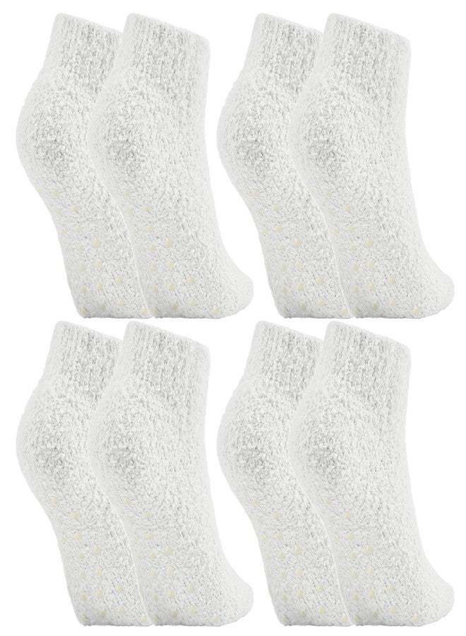 Foaincore 4 Pack Non Slip Hospital Socks for Women Men Non Slip Ankle Fuzzy Socks Thick Warm Festival Gifts(White) - Image 1